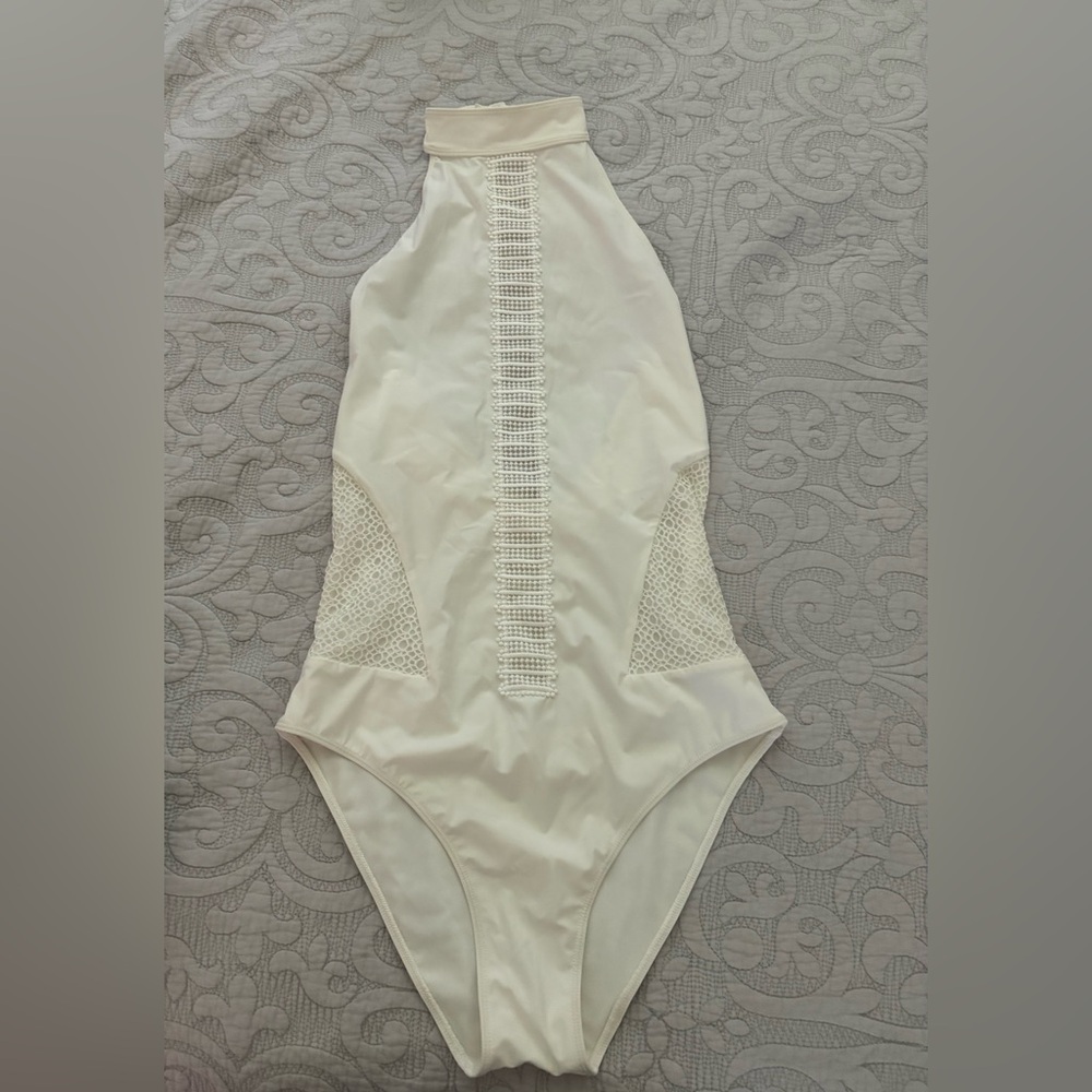 Jonathan Simkhai Elegant Cream High-Neck Swimsuit Size Small Never Worn